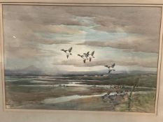 •Henry Jackson Simpson (Scottish, 1893-1963), Ducks in Flight over the River Ythan (