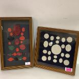 A framed group of Grand Tour style plaster intaglios; together with a framed group of wax seals,