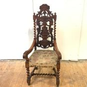 An unusual rosewood open armchair, second half of the 19th century, probably Colonial, the back