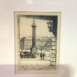 Auguste Brouet (French, 1872-1941), Place Vendome, etching with drypoint, framed. Plate 15.5cm by