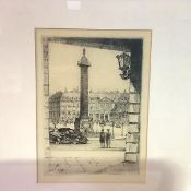 Auguste Brouet (French, 1872-1941), Place Vendome, etching with drypoint, framed. Plate 15.5cm by