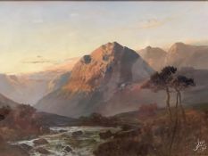 Joel Owen (fl. 1890-1930), Sunset on a Mountainous Landscape, signed lower right and dated 1925, oil