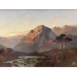 Joel Owen (fl. 1890-1930), Sunset on a Mountainous Landscape, signed lower right and dated 1925, oil