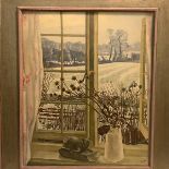 After John Nash (1893-1977), Window in Bucks, a colour reproduction on board, framed. 54cm by 45cm