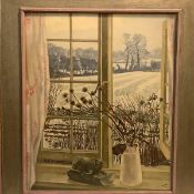 After John Nash (1893-1977), Window in Bucks, a colour reproduction on board, framed. 54cm by 45cm