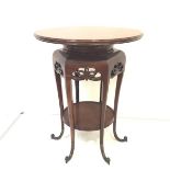 An English walnut occasional table in the Chinese taste c. 1900, the circular top with socle support