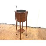 An Edwardian mahogany and boxwood inlaid jardiniere, of serpentine form, with detachable liner. 99cm