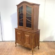 A French/Swiss walnut and chequer banded bookcase cabinet, first half of the 20th century, the