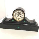 A substantial 19th century malachite-inlaid slate drum-head mantel clock of architectural form,