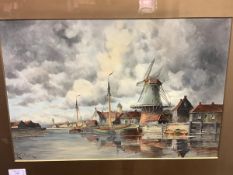 Louis Van Staaten (1836-1909), "Near Delft", signed lower left, watercolour, framed. 40cm by 60cm