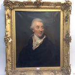 English School, c. 1800, Portrait of a Gentleman in Powdered Hair and Blue Coat, in a gilt-