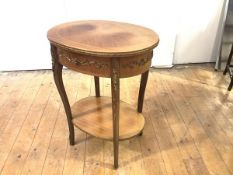 A French kingwood, oak and gilt-metal mounted occasional table, the quarter-veneered top above a