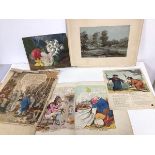 A collection of three early 19thc coloured political cartoons including Pilgrims and the Peas,