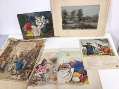 A collection of three early 19thc coloured political cartoons including Pilgrims and the Peas,