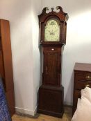 An early 19thc oak cased longcase clock, signed J. Richmond, York, the thirteen inch dial with birds