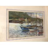 E D Adams, Ships in Harbour, signed to bottom (24cm x 35cm)