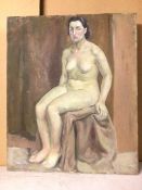 European School, Seated Female Nude, oil on canvas, verso painted with Seated Male with Loincloth (