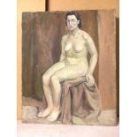 European School, Seated Female Nude, oil on canvas, verso painted with Seated Male with Loincloth (