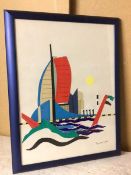 P. McGary, cut out collage, possibly Spinnaker Tower, Portsmouth, signed bottom right, dated '98 (