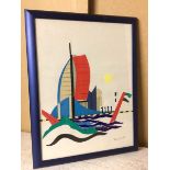 P. McGary, cut out collage, possibly Spinnaker Tower, Portsmouth, signed bottom right, dated '98 (