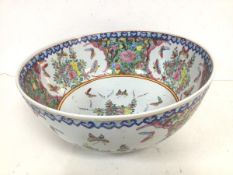 A large modern Chinese famille rose punch bowl, with floral and butterfly decoration (18cm x 40cm)