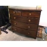 A Victorian mahogany bow front chest of drawers, the moulded top above two short drawers and three