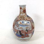 An early 20thc Japanese Satsuma vase, with lobed body and six red character marks to base (29cm)