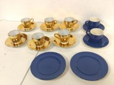 A set of six Royal Worcester demi tasse cups and saucers, with gilt finish, some possibly seconds (