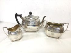 A Victorian London silver tea service including teapot, milk jug and sugar bowl, all with gadroon