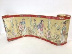 A modern Chinese wallpaper border with repeating image of Female Figures within a Garden, with