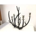 A modern metal candelabra of naturalistic form with five candleholders (51cm x 58cm x 30cm)