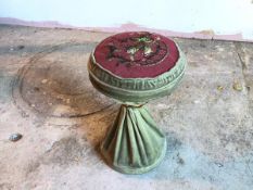 An Edwardian stool with beadwork top, some losses, upholstered cover to top and sides (50cm x 30cm)