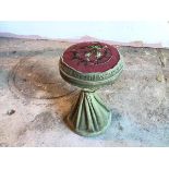 An Edwardian stool with beadwork top, some losses, upholstered cover to top and sides (50cm x 30cm)