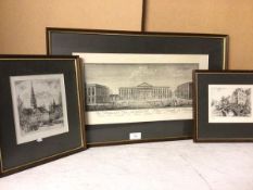 The Place Royale, Brussels, engraving (22cm x 45cm) and two other engravings of European City