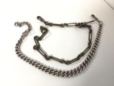 Two silver albert chains (combined: 113.09g)