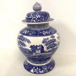 A mid 20thc Spode lidded jar of urn form in Blue Tower design, stamped Spode Design C.1814.B (h.