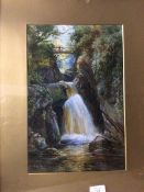 George Pretty (British), Glenmaye Waterfall, Isle of Mann, watercolour, signed bottom left,