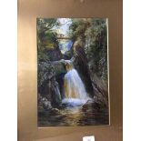 George Pretty (British), Glenmaye Waterfall, Isle of Mann, watercolour, signed bottom left,