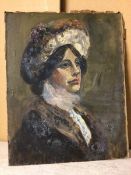 J. Miller Brownlie, Early Spring, portrait of Lady in Hat, oil, paper label verso, possibly