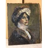 J. Miller Brownlie, Early Spring, portrait of Lady in Hat, oil, paper label verso, possibly