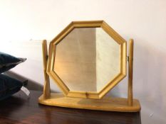 A pine octagonal dressing table mirror with a moulded frame (51cm x 60cm x 12cm)
