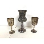 A pair of Epns presentation goblets, each with a plaque for the Glasgow School's Football