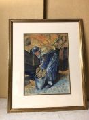 Sandra Kilgour, Old Man with Bucket, gouache, signed bottom right and dated 16 3 90, paper label