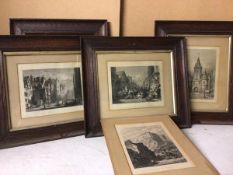 A set of 19thc etchings depicting Scottish Scenes, including Knox's House and Canongate,