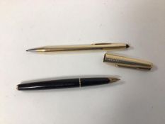 A Cross 14ct filled gold ballpoint pen, a Parker fountain pen with 12ct rolled gold cap (2)