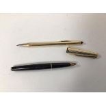 A Cross 14ct filled gold ballpoint pen, a Parker fountain pen with 12ct rolled gold cap (2)