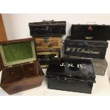A group of money boxes including one inscribed Alexander Robertson Union Bank another Boots Pure
