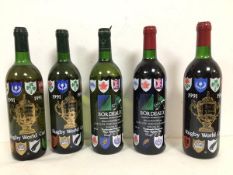 3Rugby interest: a set of three 1991 Rugby World Cup commemorative White Bordeaux bottles and two