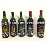 3Rugby interest: a set of three 1991 Rugby World Cup commemorative White Bordeaux bottles and two