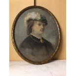 Otto Seyd, 19thc. Portrait of Lady in Hat, possibly gouache, signed bottom right, and dated (57cm